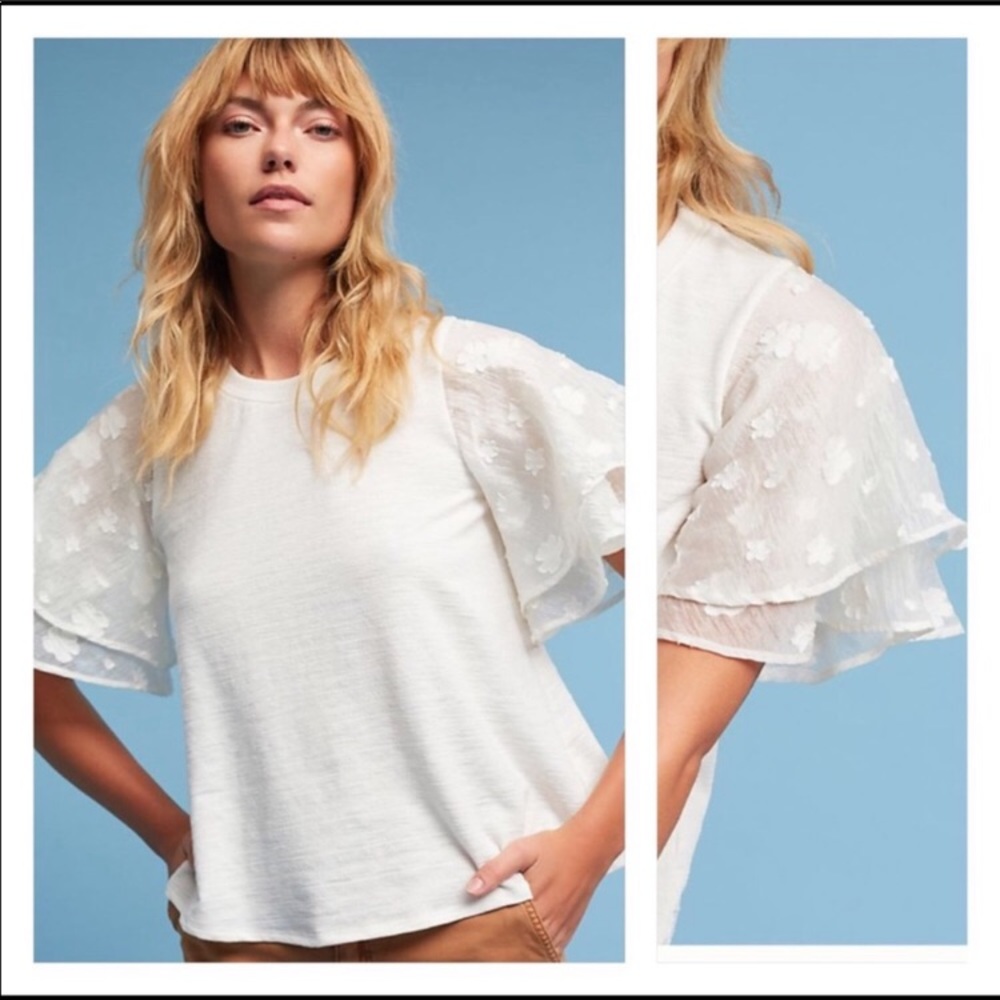 Anthropologie Eri + Ali Floral Flutter Sleeve Top